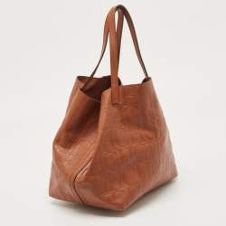 Carolina Herrera Brown Monogram Embossed Leather Matryoshka Tote