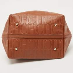 Carolina Herrera Brown Monogram Embossed Leather Matryoshka Tote