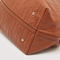 Carolina Herrera Brown Monogram Embossed Leather Matryoshka Tote