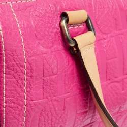 Pre Owned Carolina Herrera Pink/Beige Monogram Embossed Leather Andy Boston Bag