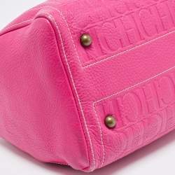 Pre Owned Carolina Herrera Pink/Beige Monogram Embossed Leather Andy Boston Bag