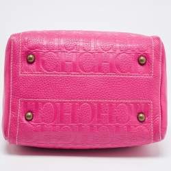 Pre Owned Carolina Herrera Pink/Beige Monogram Embossed Leather Andy Boston Bag