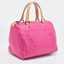 Pre Owned Carolina Herrera Pink/Beige Monogram Embossed Leather Andy Boston Bag