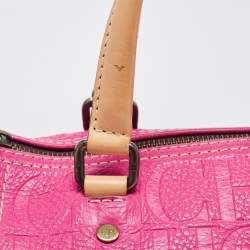 Pre Owned Carolina Herrera Pink/Beige Monogram Embossed Leather Andy Boston Bag
