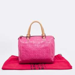 Pre Owned Carolina Herrera Pink/Beige Monogram Embossed Leather Andy Boston Bag