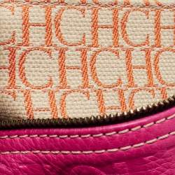 Pre Owned Carolina Herrera Pink/Beige Monogram Embossed Leather Andy Boston Bag