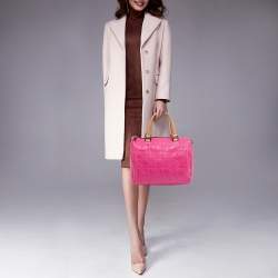 Pre Owned Carolina Herrera Pink/Beige Monogram Embossed Leather Andy Boston Bag