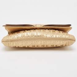 Carolina Herrera Gold Monogram Embossed Leather Bow Flap Clutch