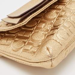 Carolina Herrera Gold Monogram Embossed Leather Bow Flap Clutch