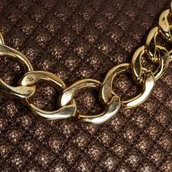 Carolina Herrera Metallic Brown Quilted Leather Chain Detail Top Handle Bag