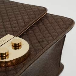 Carolina Herrera Metallic Brown Quilted Leather Chain Detail Top Handle Bag
