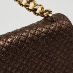 Carolina Herrera Metallic Brown Quilted Leather Chain Detail Top Handle Bag