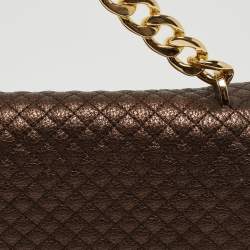 Carolina Herrera Metallic Brown Quilted Leather Chain Detail Top Handle Bag