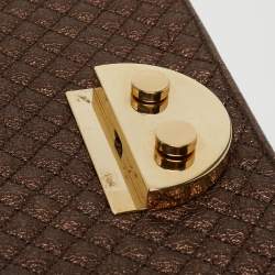 Carolina Herrera Metallic Brown Quilted Leather Chain Detail Top Handle Bag