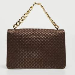 Carolina Herrera Metallic Brown Quilted Leather Chain Detail Top Handle Bag