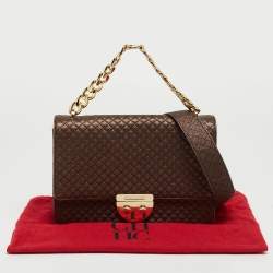 Carolina Herrera Metallic Brown Quilted Leather Chain Detail Top Handle Bag