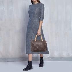 Pre Owned Carolina Herrera Brown Leather Monogram Embossed Andy Boston Bag