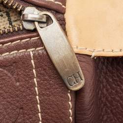 Pre Owned Carolina Herrera Brown Leather Monogram Embossed Andy Boston Bag