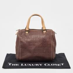 Pre Owned Carolina Herrera Brown Leather Monogram Embossed Andy Boston Bag