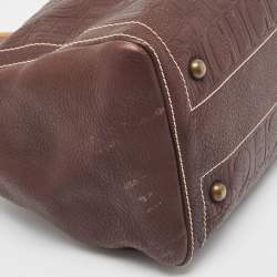 Pre Owned Carolina Herrera Brown Leather Monogram Embossed Andy Boston Bag