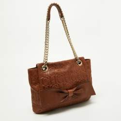 Pre Owned Carolina Herrera Brown Monogram Leather Audrey Shoulder Bag