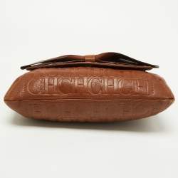 Pre Owned Carolina Herrera Brown Monogram Leather Audrey Shoulder Bag