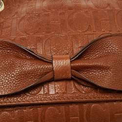 Pre Owned Carolina Herrera Brown Monogram Leather Audrey Shoulder Bag