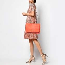 Carolina Herrera Orange Pebbled Leather Tassel Flap Shoulder Bag