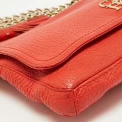 Carolina Herrera Orange Pebbled Leather Tassel Flap Shoulder Bag