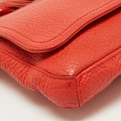 Carolina Herrera Orange Pebbled Leather Tassel Flap Shoulder Bag