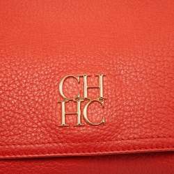 Carolina Herrera Orange Pebbled Leather Tassel Flap Shoulder Bag