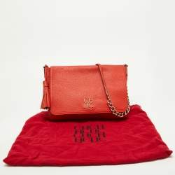 Carolina Herrera Orange Pebbled Leather Tassel Flap Shoulder Bag