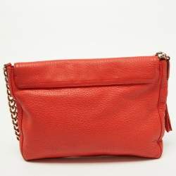 Carolina Herrera Orange Pebbled Leather Tassel Flap Shoulder Bag