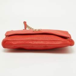 Carolina Herrera Orange Pebbled Leather Tassel Flap Shoulder Bag