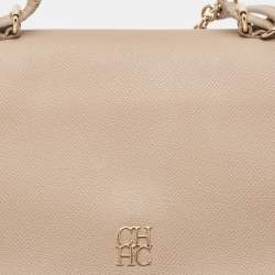 Carolina Herrera Beige Leather Minueto Flap Top Handle Bag