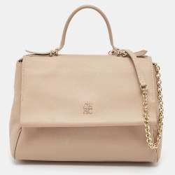 Carolina Herrera Beige Leather Minueto Flap Top Handle Bag