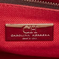 Carolina Herrera Blue/Red Quilted Leather Wildstitch Chain Flap Top Handle Bag