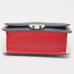 Carolina Herrera Blue/Red Quilted Leather Wildstitch Chain Flap Top Handle Bag