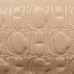Carolina Herrera Beige Monogram Embossed Leather Flap Clutch