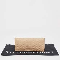 Carolina Herrera Beige Monogram Embossed Leather Flap Clutch