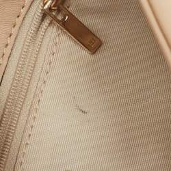 Carolina Herrera Beige Monogram Embossed Leather Flap Clutch