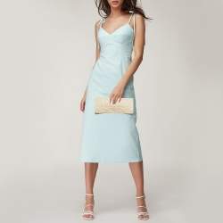 Carolina Herrera Beige Monogram Embossed Leather Flap Clutch