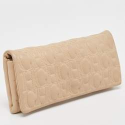 Carolina Herrera Beige Monogram Embossed Leather Flap Clutch