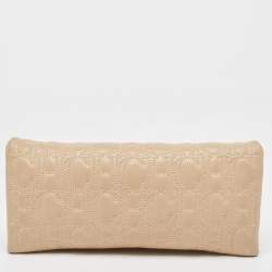 Carolina Herrera Beige Monogram Embossed Leather Flap Clutch