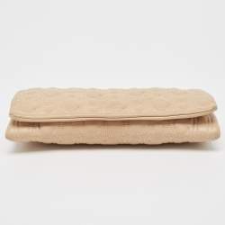 Carolina Herrera Beige Monogram Embossed Leather Flap Clutch