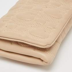 Carolina Herrera Beige Monogram Embossed Leather Flap Clutch