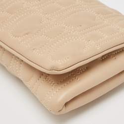 Carolina Herrera Beige Monogram Embossed Leather Flap Clutch