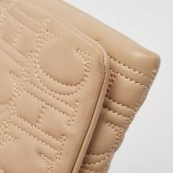 Carolina Herrera Beige Monogram Embossed Leather Flap Clutch