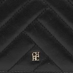 Pre Owned Carolina Herrera Black Chevron Quilted Leather Bifold Continental Wallet