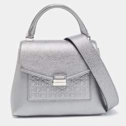 Carolina Herrera Metallic Green Monogram Leather Top Handle Bag